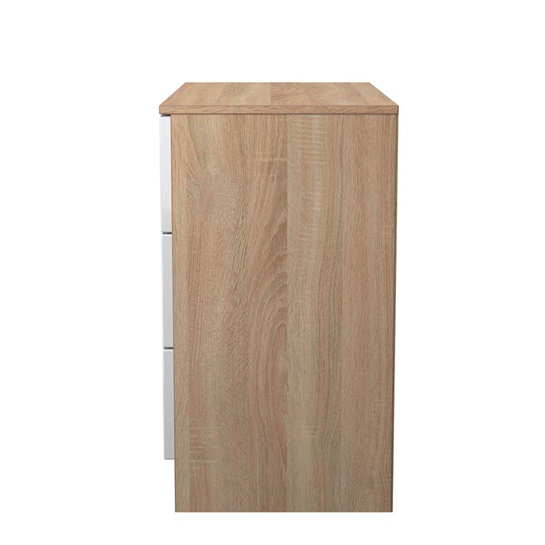Milan Chest - Small - 3 Drawer - White Gloss and Oak