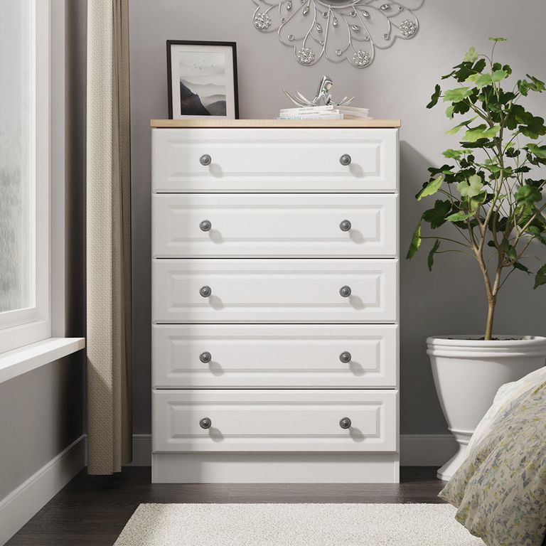 Norfolk Chest - 5 Drawer - White and Oak
