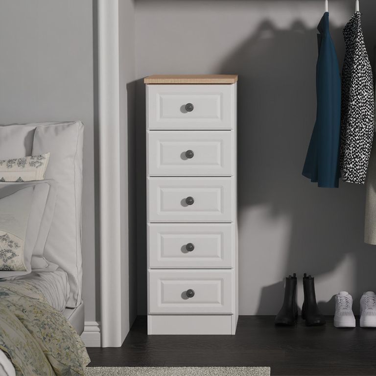 Norfolk Chest - Narrow - 5 Drawer - White and Oak