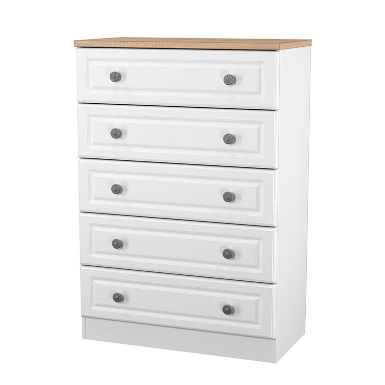 Norfolk Chest - 5 Drawer - White and Oak