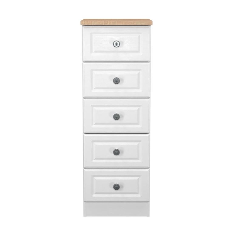 Norfolk Chest - Narrow - 5 Drawer - White and Oak
