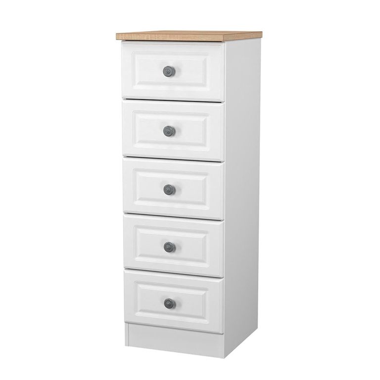 Norfolk Chest - Narrow - 5 Drawer - White and Oak