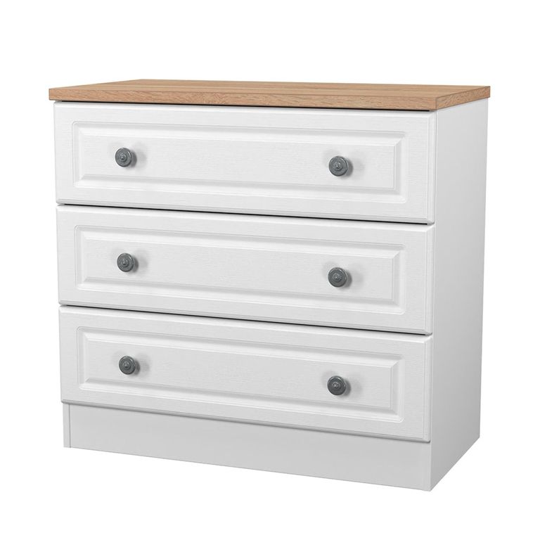 Norfolk Chest - Small - 3 Drawer - White and Oak