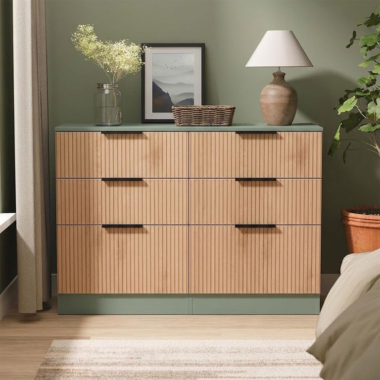 Java Fluted Chest - 6 Drawer - Midi - Natural and Reed Green