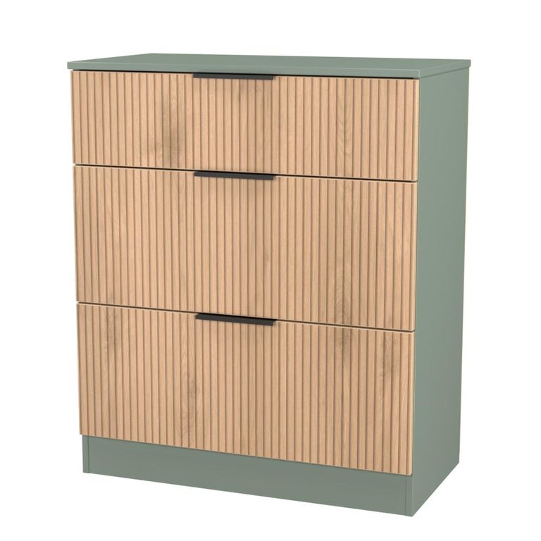 Java Fluted Chest - 3 Drawer - Deep - Natural and Reed Green