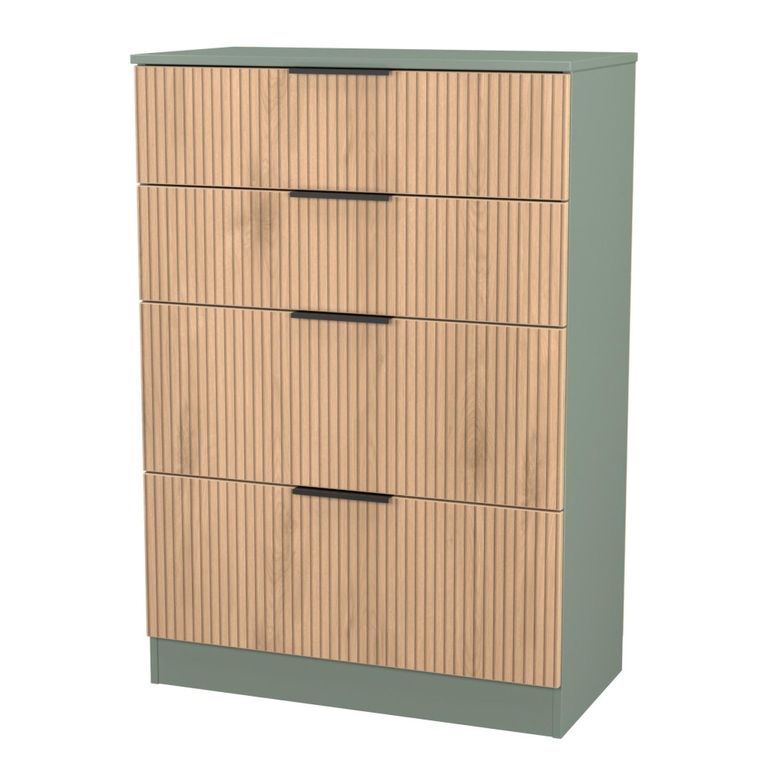Java Fluted Chest - 4 Drawer - Deep - Natural and Reed Green
