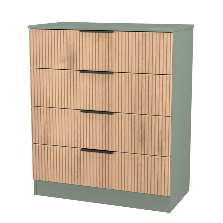 Java Fluted Chest - 4 Drawer - Natural and Reed Green