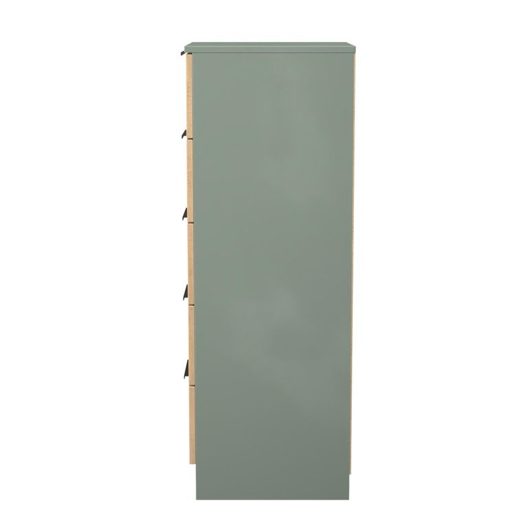 Java Fluted Chest - 5 Drawer - Narrow - Natural and Reed Green