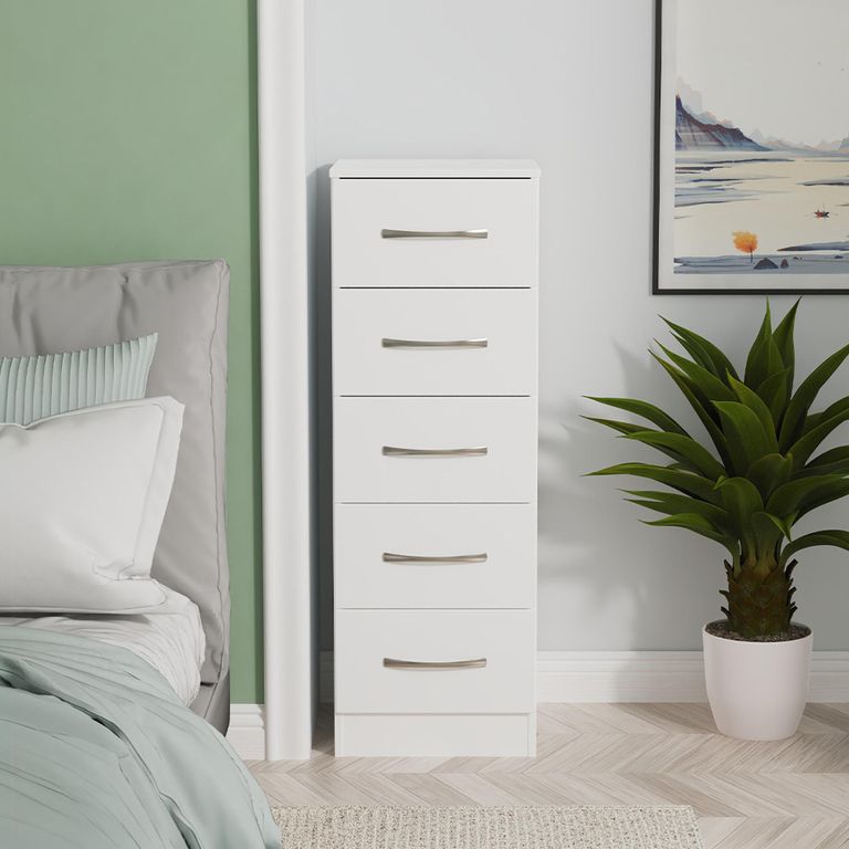 Avon Chest - 5 Drawer - Narrow - White