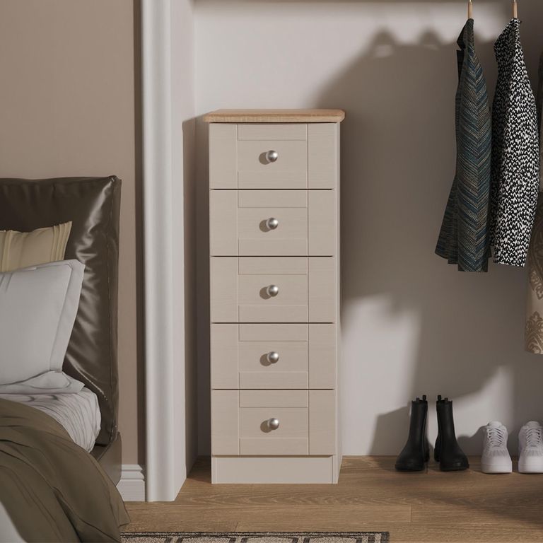 Sussex Narrow Chest - 5 Drawer - Cashmere and Oak