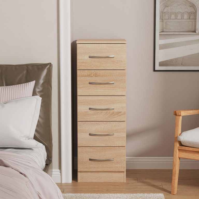 Avon Chest - 5 Drawer - Narrow - Oak