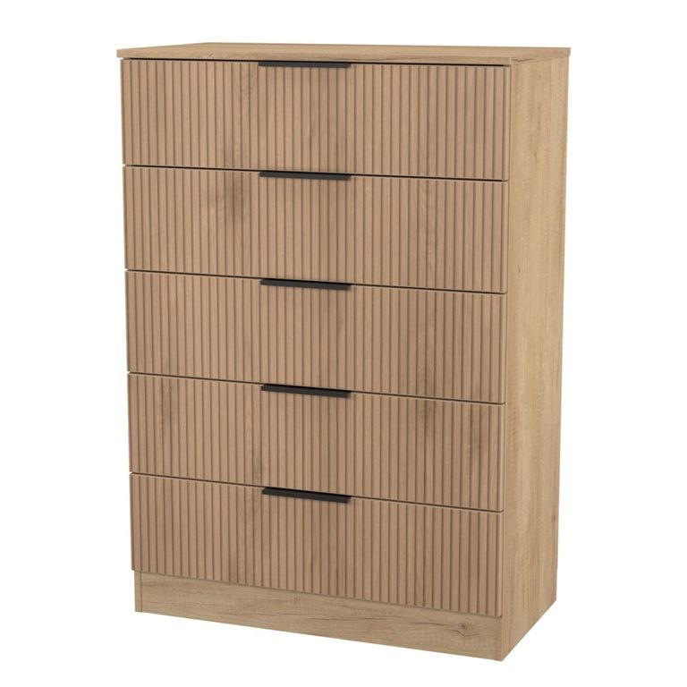 Java Fluted Chest - 5 Drawer - Wide - Natural and Nebraska