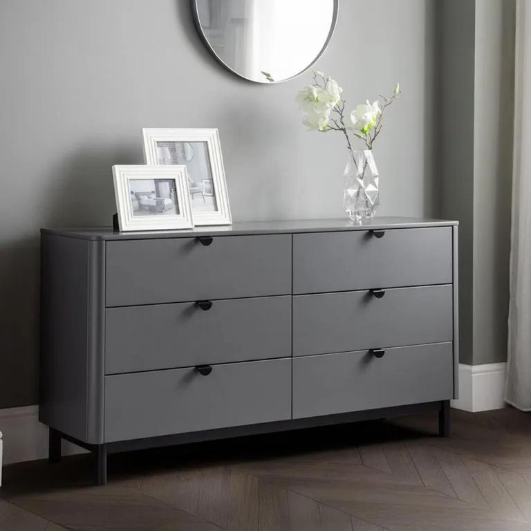 Clearance - Chloe Chest of Drawers - 6 Drawer - Wide - Grey - FSS17278