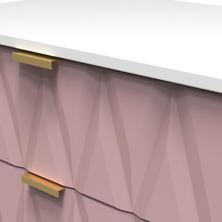 Diamond Midi Chest - 3 Drawer - with Gold Hairpin Legs - Pink and White
