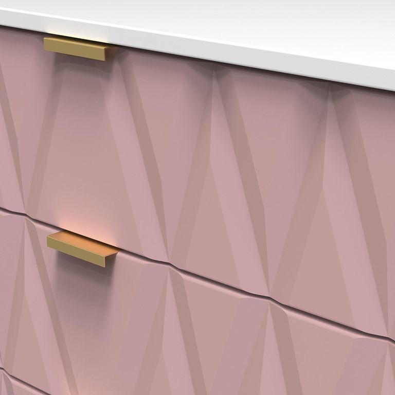 Diamond Small Chest - 3 Drawer - with Gold Hairpin Legs - Pink and White
