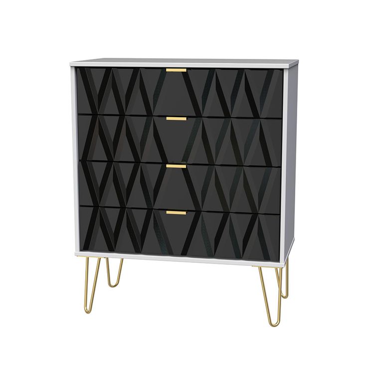 Diamond Chest - 4 Drawer - with Gold Hairpin Legs - Black and White