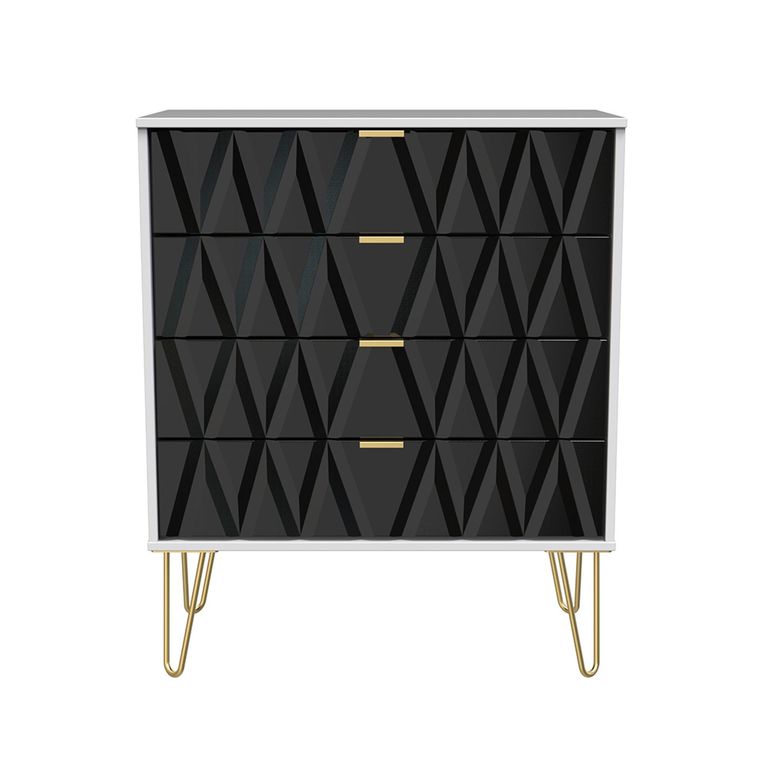 Diamond Chest - 4 Drawer - with Gold Hairpin Legs - Black and White