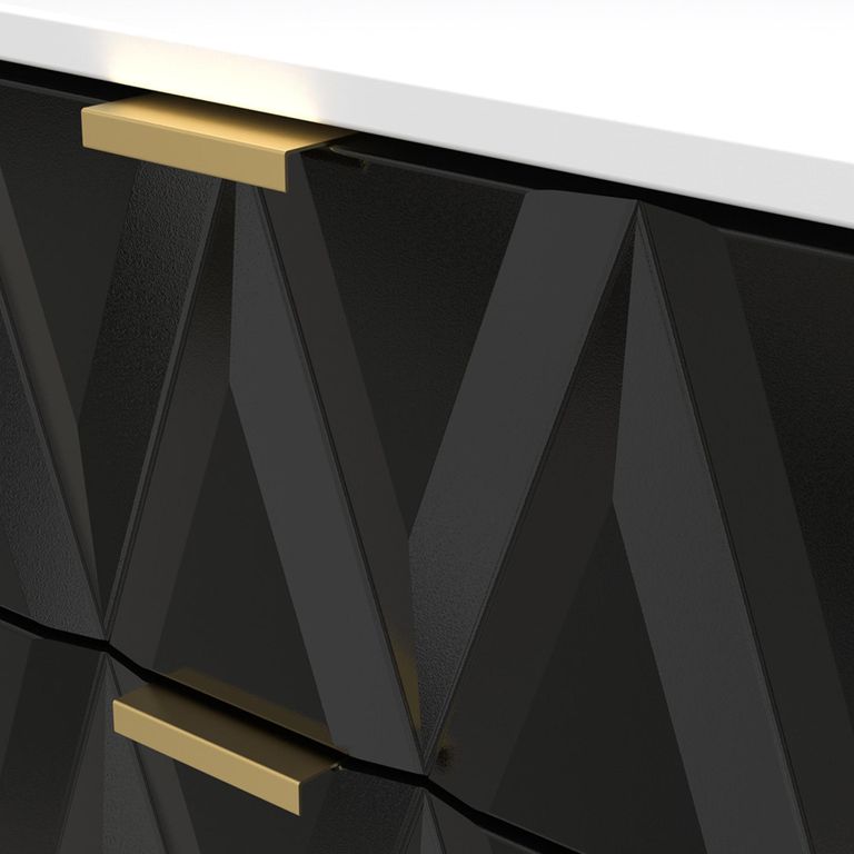 Diamond Narrow Chest - 5 Drawer - with Gold Hairpin Legs - Black and White