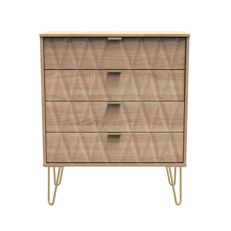 Diamond Chest - 4 Drawer - with Gold Hairpin Legs - Oak