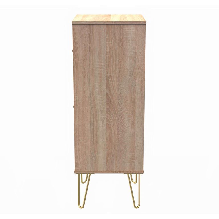 Diamond Narrow Chest - 5 Drawer - with Gold Hairpin Legs - Oak