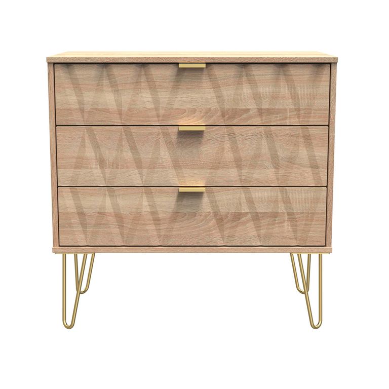 Diamond Small Chest - 3 Drawer - with Gold Hairpin Legs - Oak