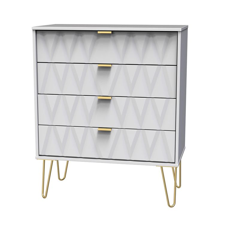 Diamond Chest - 4 Drawer - with Gold Hairpin Legs - White