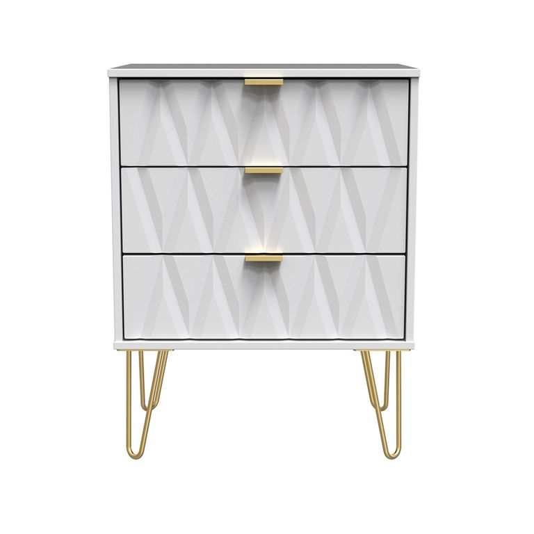 Diamond Midi Chest - 3 Drawer - with Gold Hairpin Legs - White