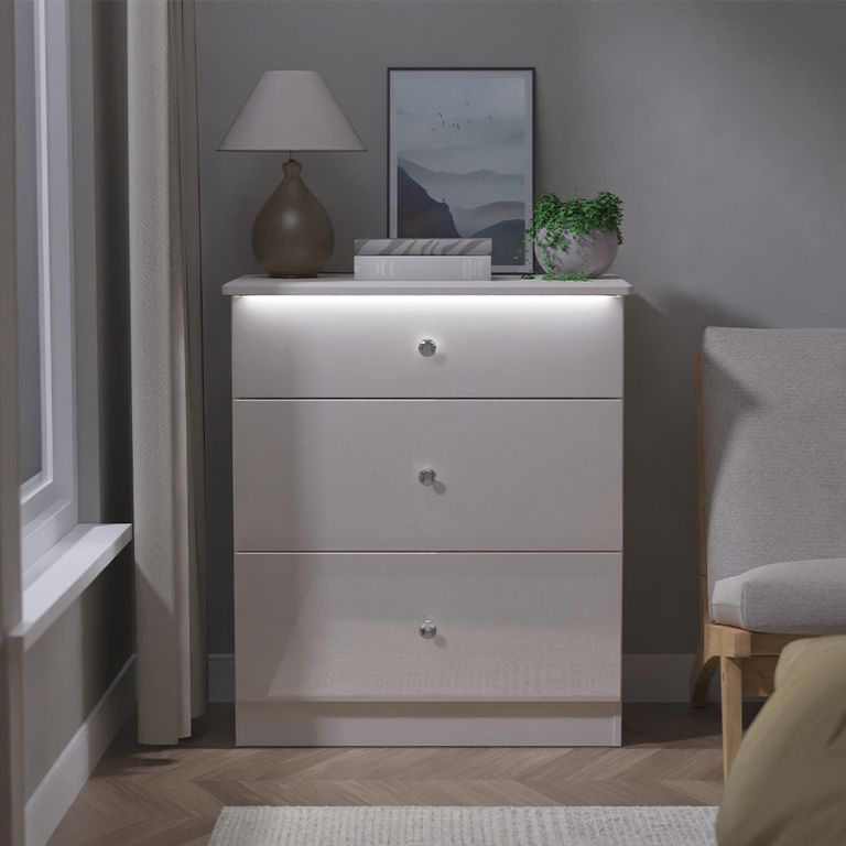 Lumiere Chest - Deep - 3 Drawer - Cashmere Gloss