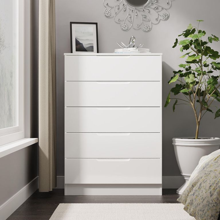 Milan Chest - 5 Drawer - White Gloss