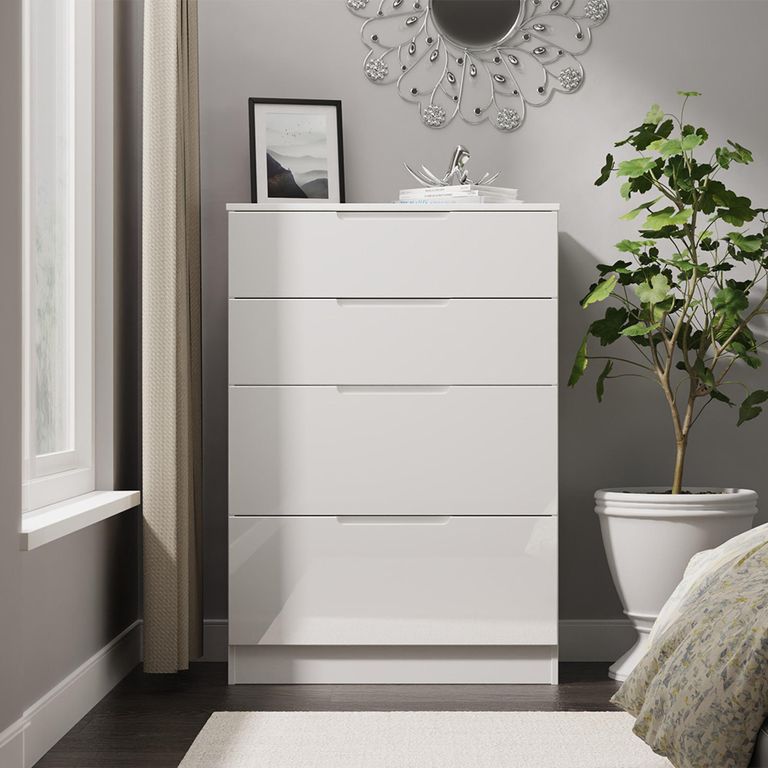 Milan Chest - Deep - 4 Drawer - White Gloss
