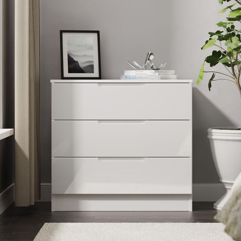 Milan Chest - Small - 3 Drawer - White Gloss