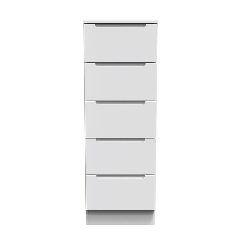 Milan Chest - Narrow - 5 Drawer - White Gloss