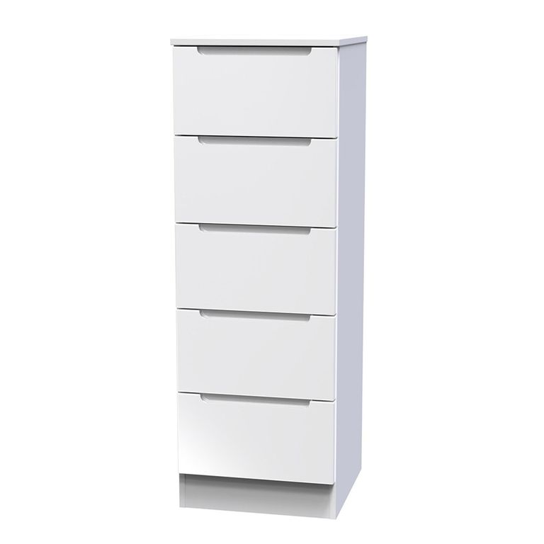 Milan Chest - Narrow - 5 Drawer - White Gloss