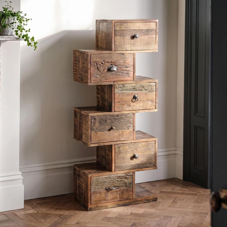 Toro Step Chest - 6 Drawer - Tall - Natural Recycled Sleeper Wood