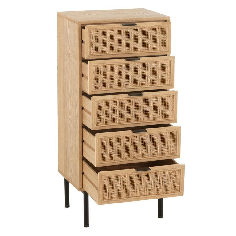 Chest - 5 Drawer - Tall - Natural Rattan