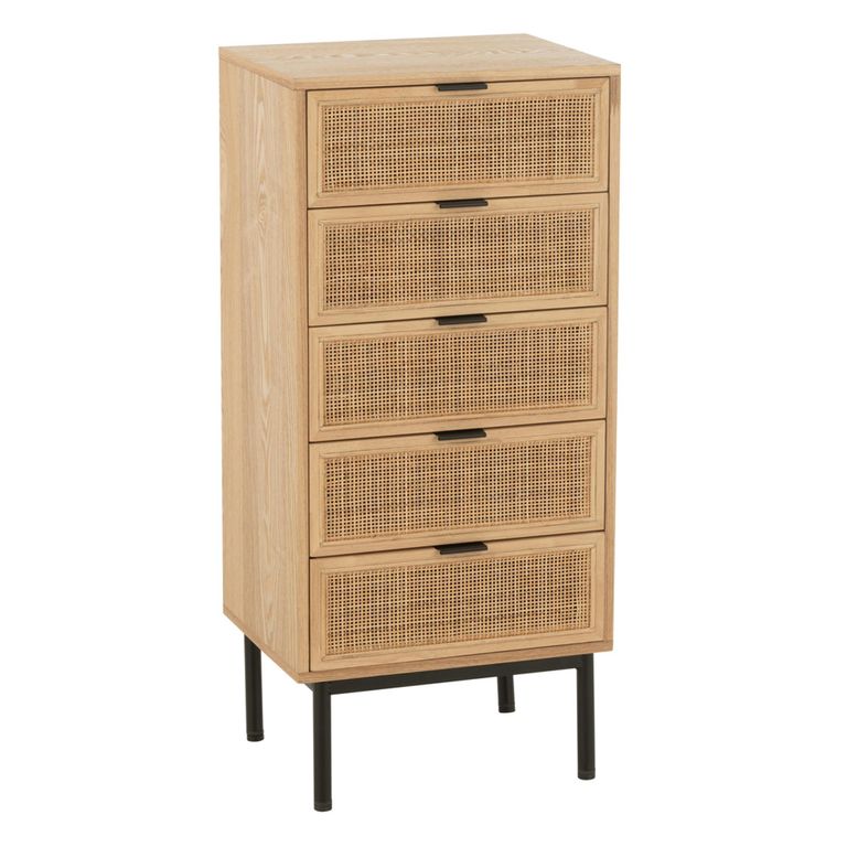 Chest - 5 Drawer - Tall - Natural Rattan