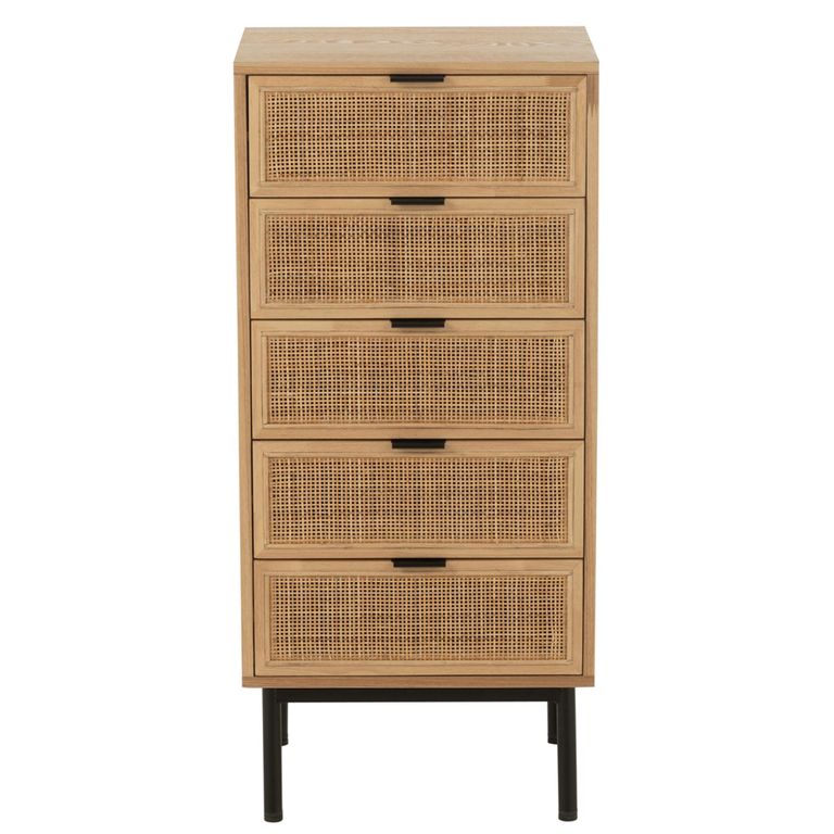 Chest - 5 Drawer - Tall - Natural Rattan