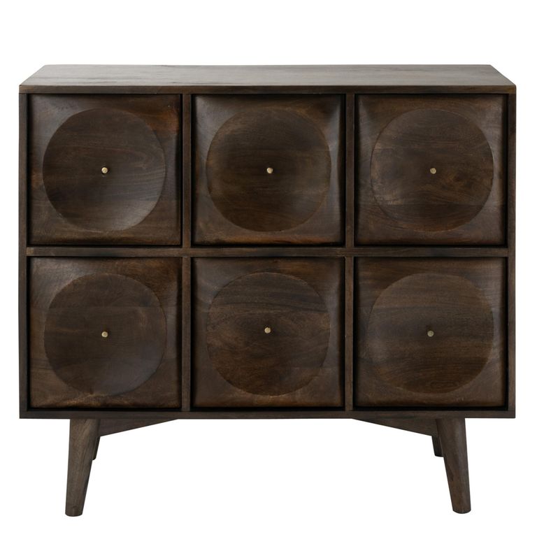 Circle Design Chest - 6 Drawer - Wide - Dark Brown Wood