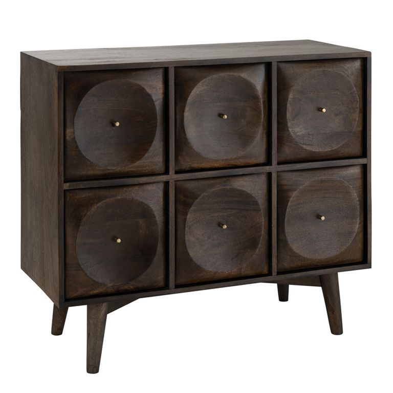 Circle Design Chest - 6 Drawer - Wide - Dark Brown Wood