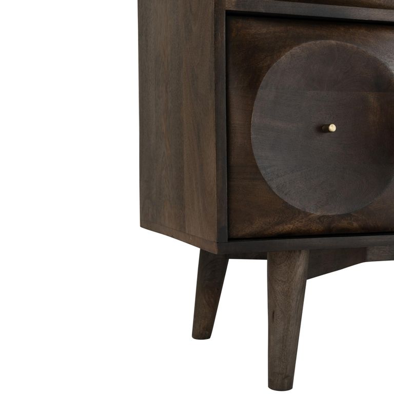 Circle Design Chest - 6 Drawer - Wide - Dark Brown Wood