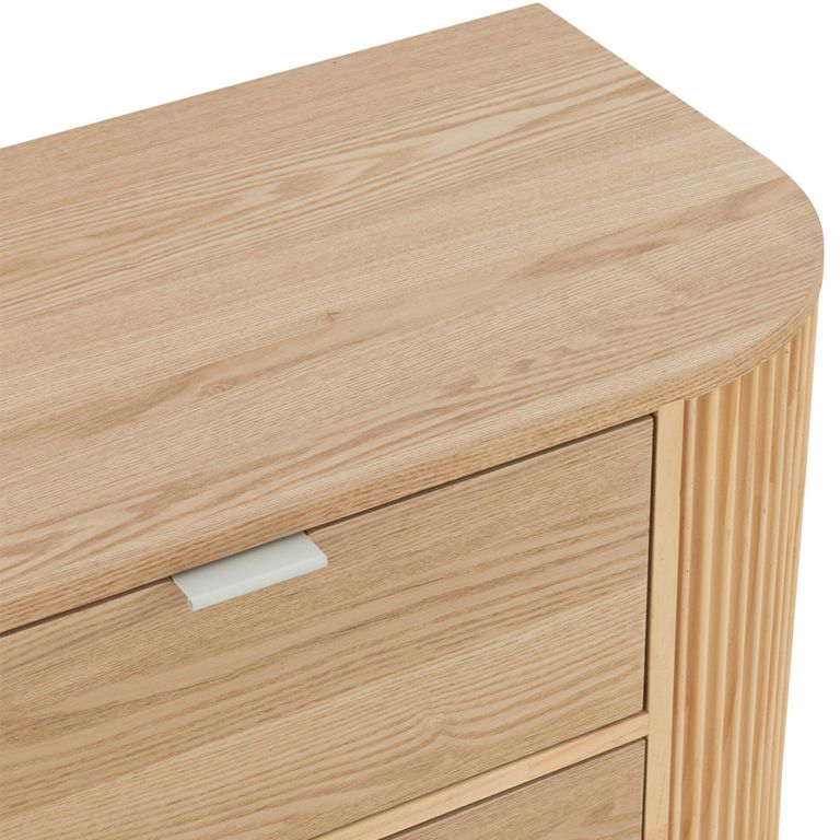 Curved Fluted Chest - 3 Drawer - Narrow - Natural Wood