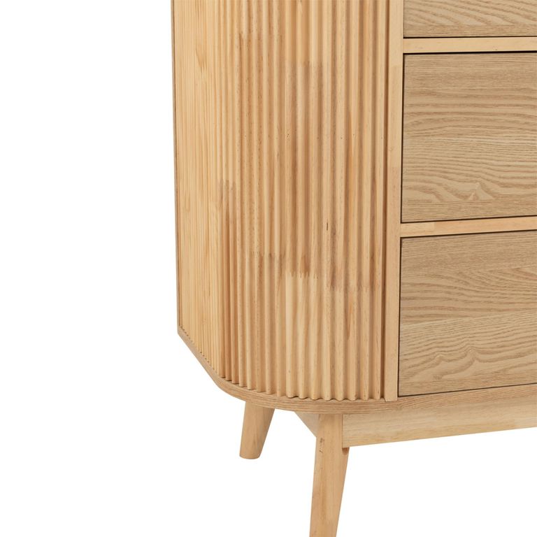Curved Fluted Chest - 3 Drawer - Narrow - Natural Wood