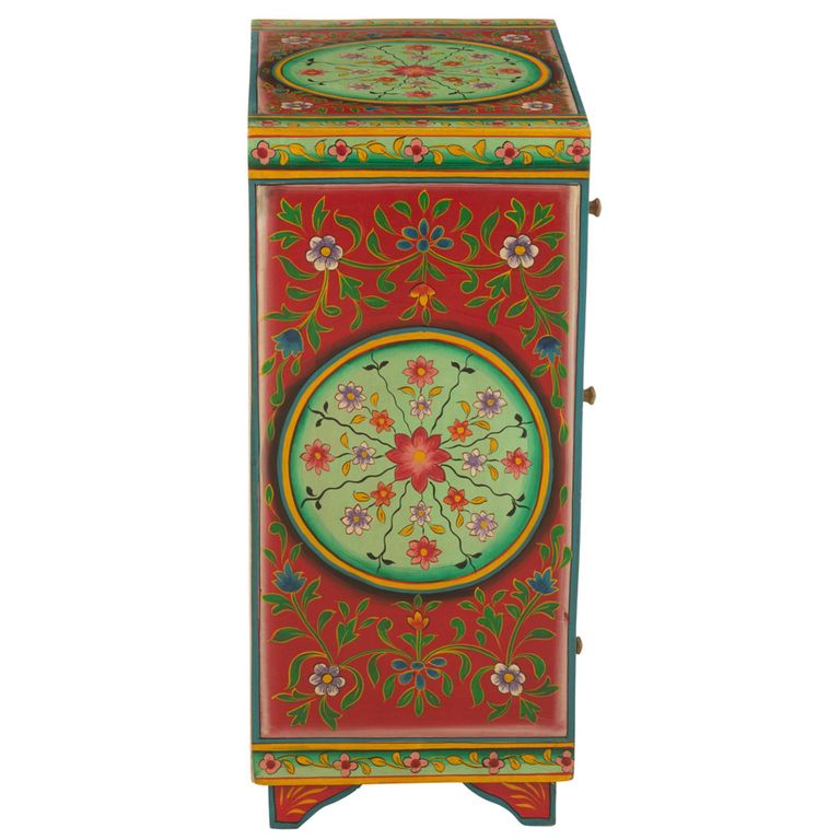 Mumbai Painted Chest - Multi Drawer - Red and Green - Mango Wood