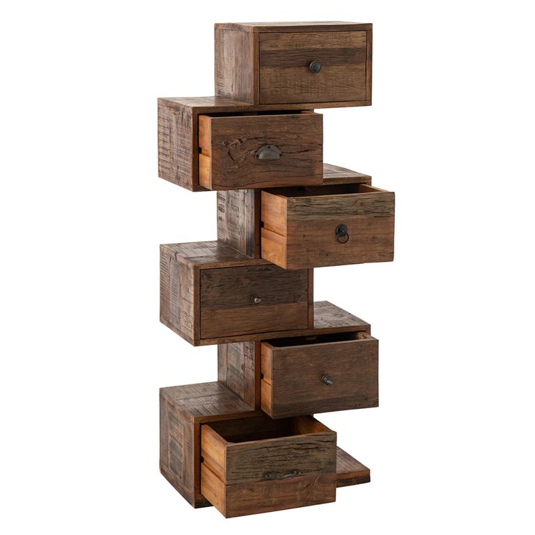 Toro Step Chest - 6 Drawer - Tall - Natural Recycled Sleeper Wood