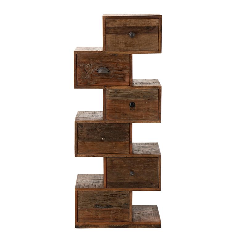Toro Step Chest - 6 Drawer - Tall - Natural Recycled Sleeper Wood
