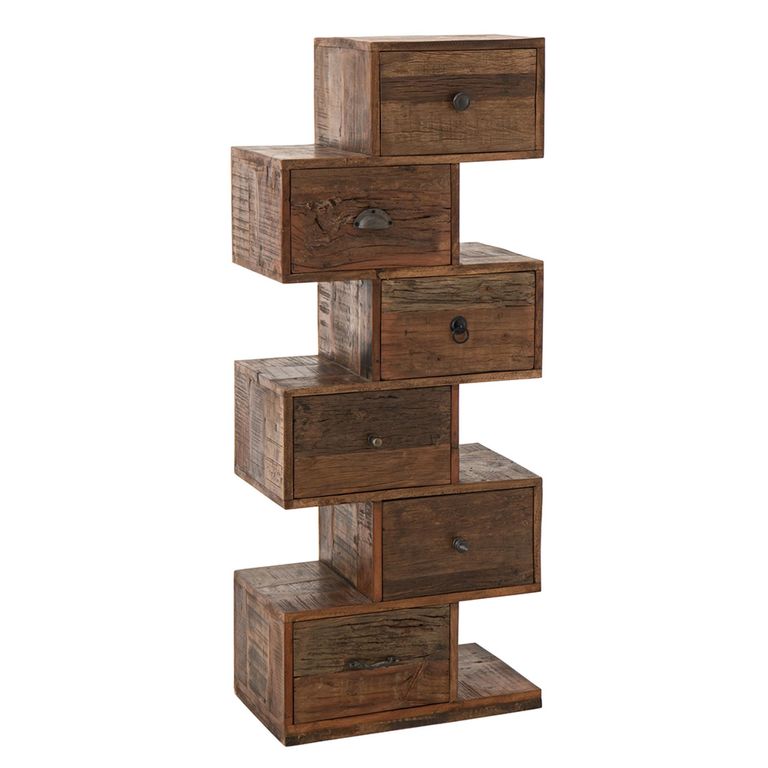 Toro Step Chest - 6 Drawer - Tall - Natural Recycled Sleeper Wood