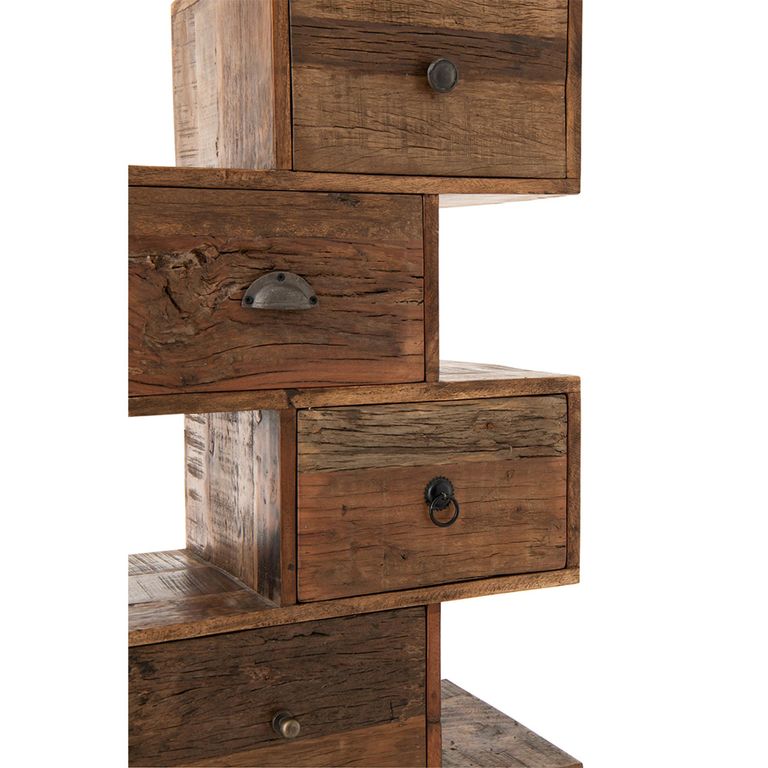 Toro Step Chest - 6 Drawer - Tall - Natural Recycled Sleeper Wood