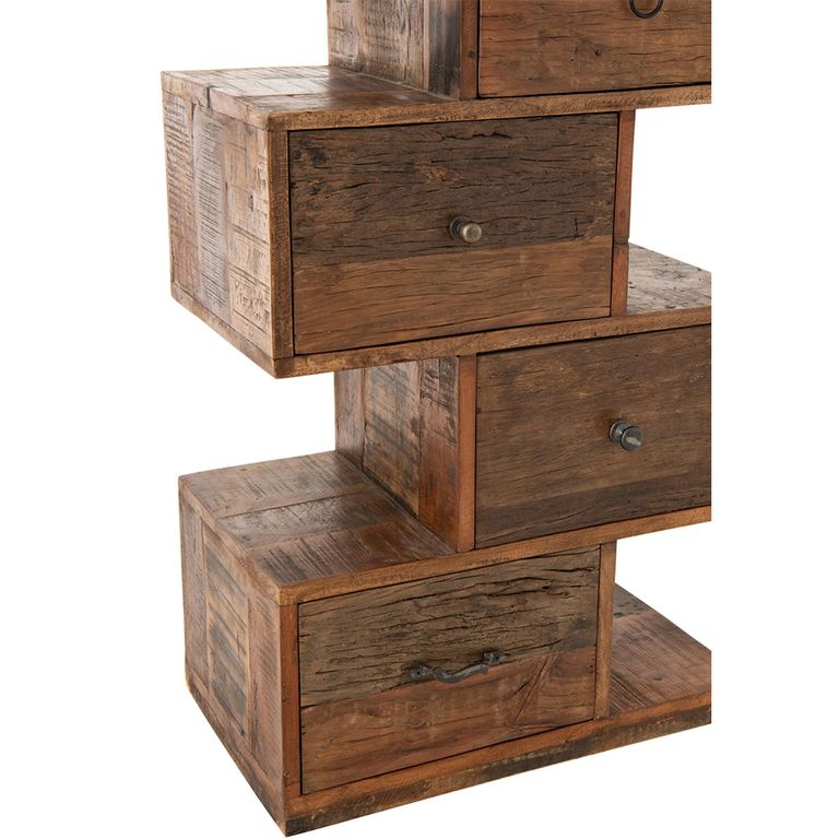 Toro Step Chest - 6 Drawer - Tall - Natural Recycled Sleeper Wood