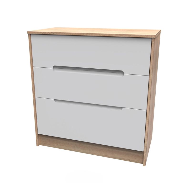 Monaco Chest - Deep - 3 Drawer - White Matt and Oak