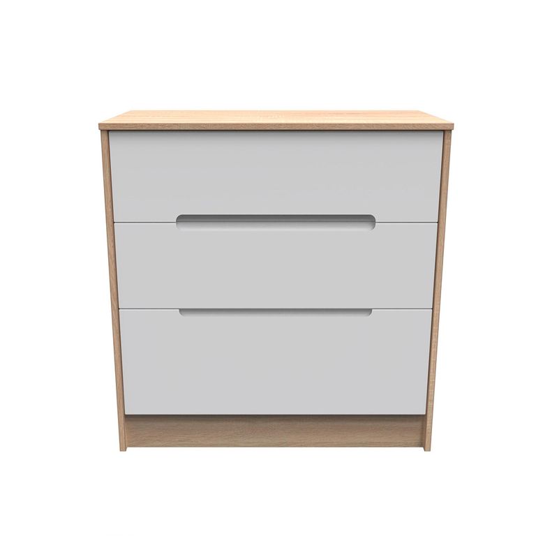Monaco Chest - Deep - 3 Drawer - White Matt and Oak